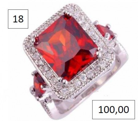 Lindo Anel com Cristais Brilhantes e Zircônia Vermelha - PREÇO PROMOCIONAL !! 80,00 !!